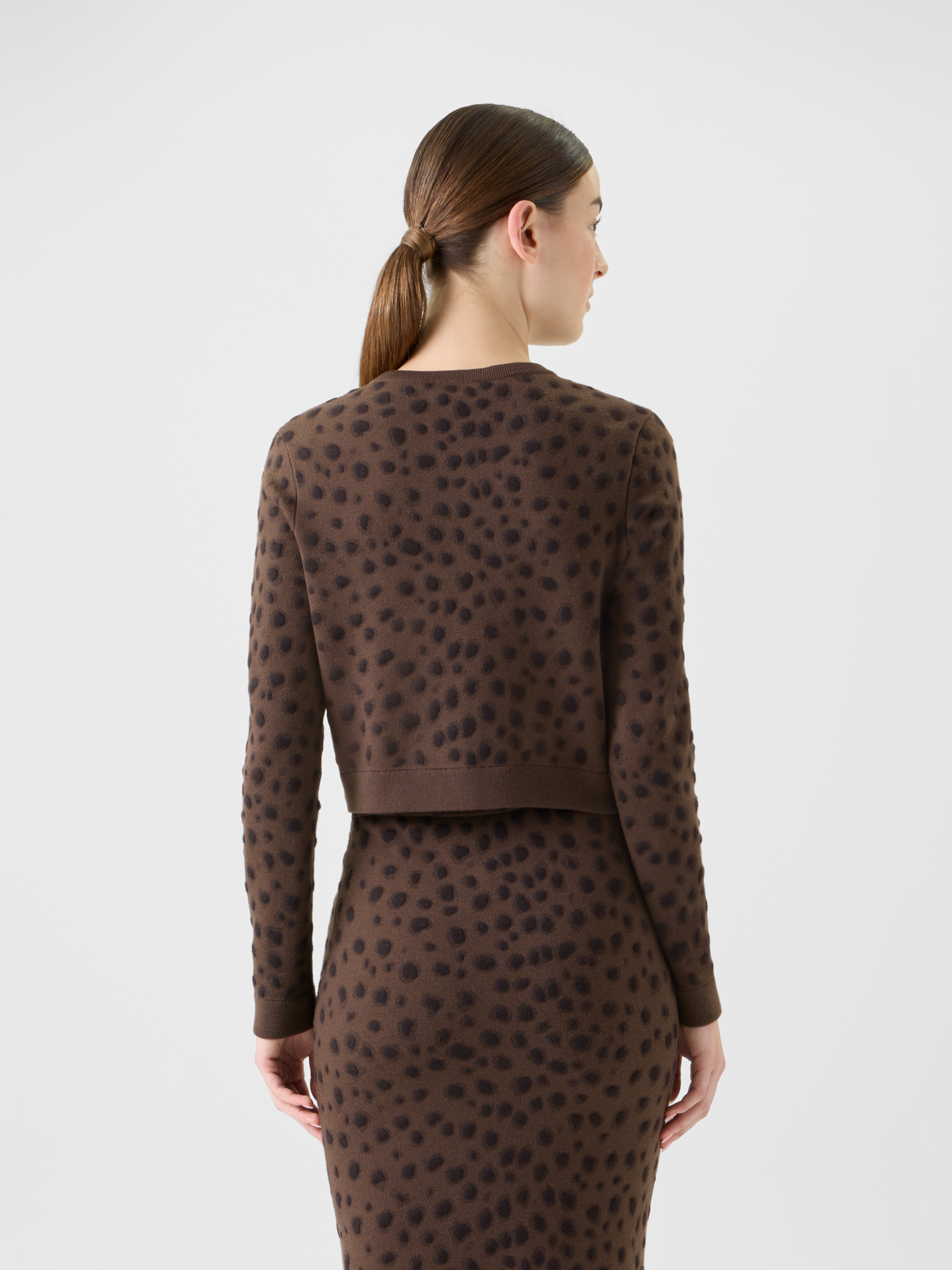 Designer Cropped Cardigan in Leopard Jacquard - neutral - brown 