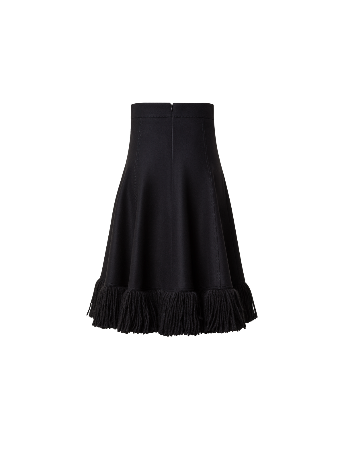 Designer Taglio Vivo Midi Skirt with Fringes - black