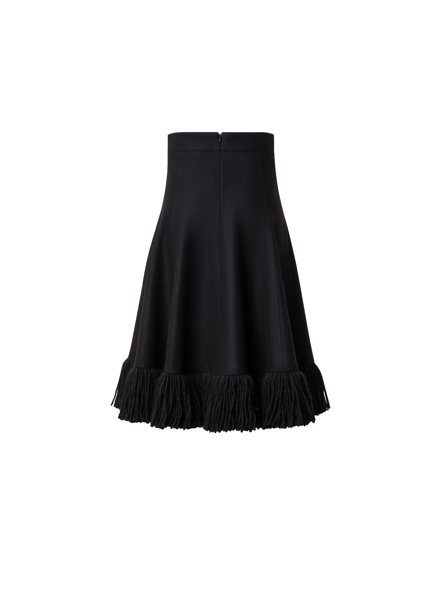 Designer Taglio Vivo Midi Skirt with Fringes - black