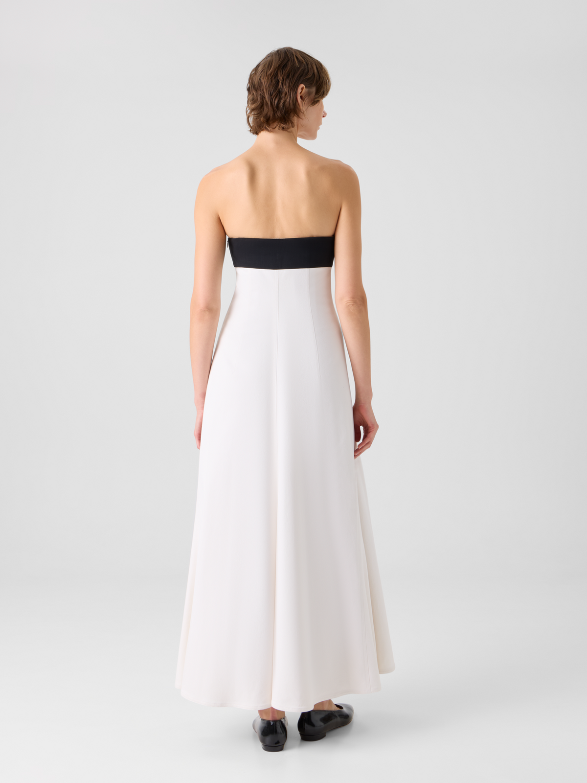 Designer Strapless Denim Midi Dress - ecru