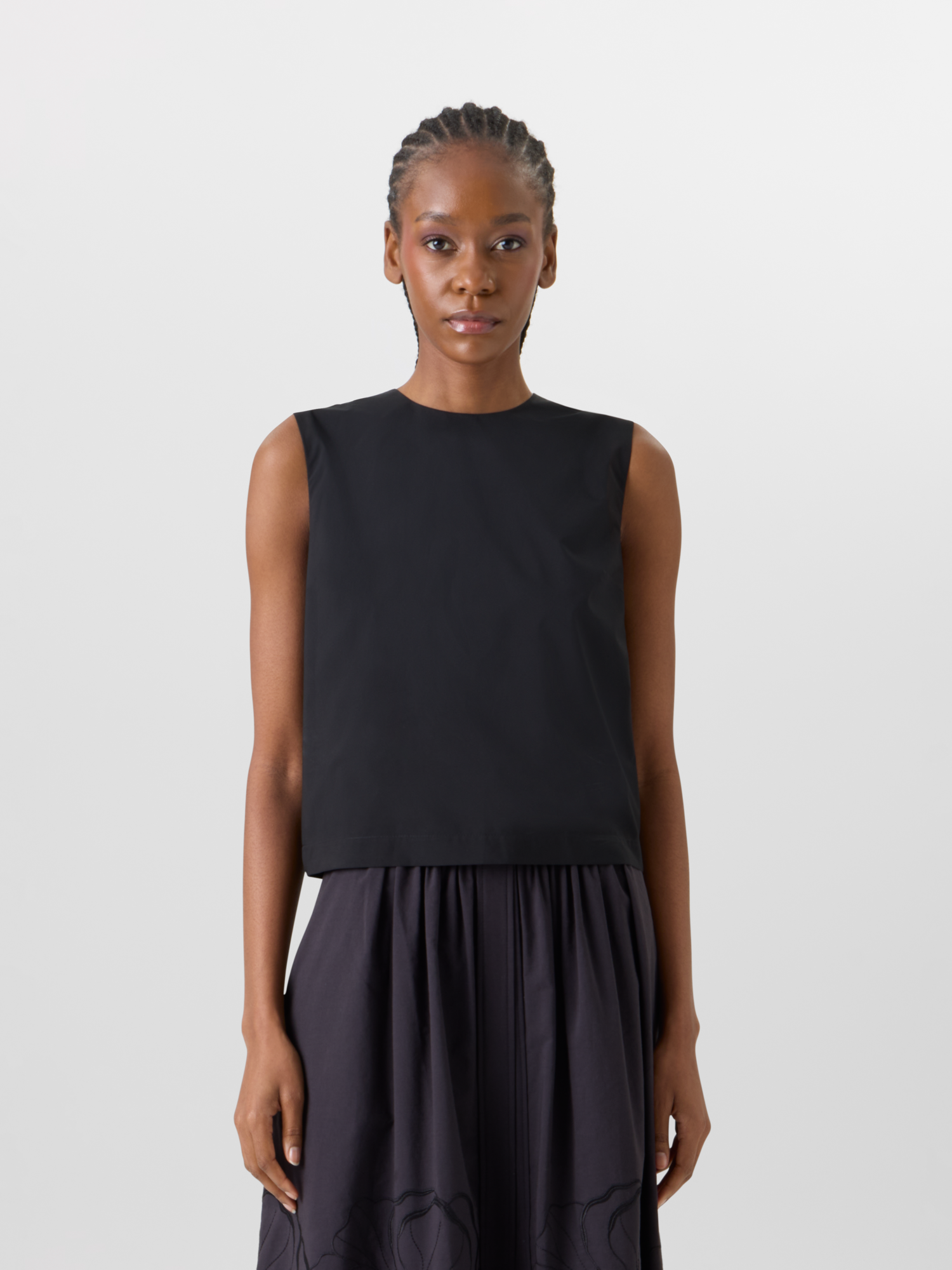 Designer Sleeveless Mixed-Media Knit Top - black 