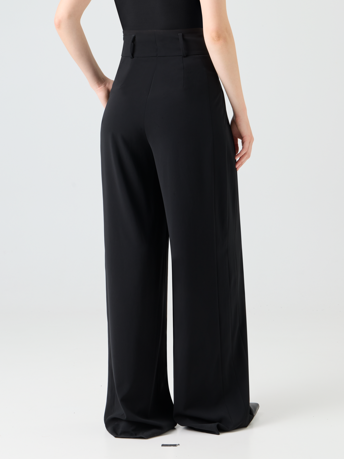 Designer High-Waist Lasercut Crêpe Wide Pants - black #editorial