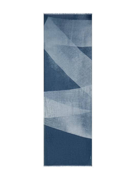 Designer Cashmere Scarf in Zigzag Print - neutral - navy - blue - multicolor