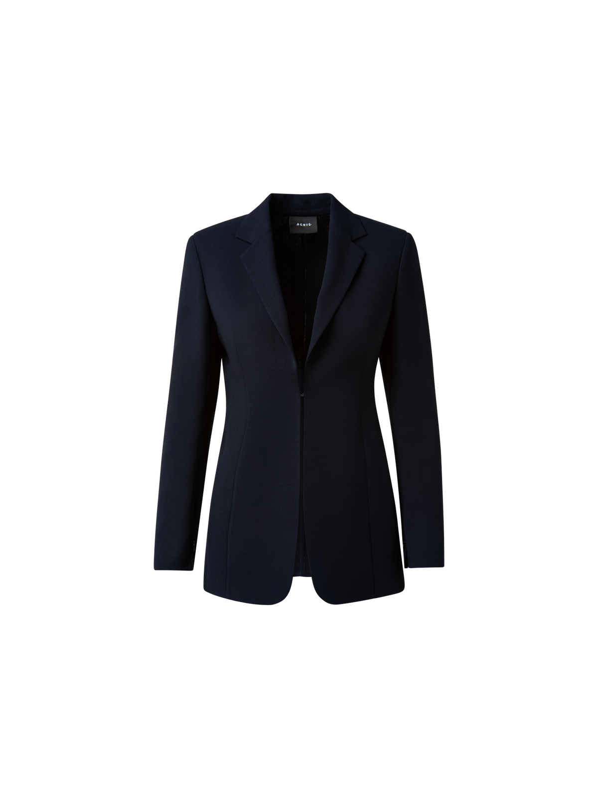 Designer Double-Face Blazer with Leather-Lined Collar - navy - blue