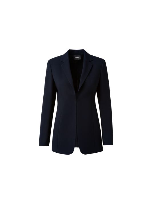 Designer Double-Face Blazer with Leather-Lined Collar - navy - blue