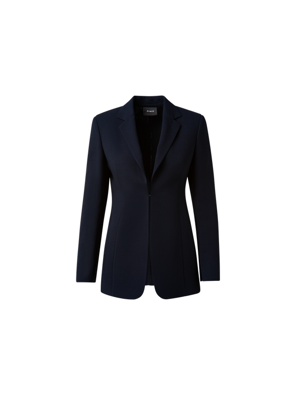 Designer Double-Face Blazer with Leather-Lined Collar - navy - blue
