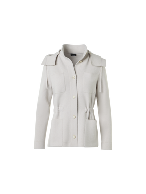 Designer Cashmere Piqué Hooded Knit Jacket - beige