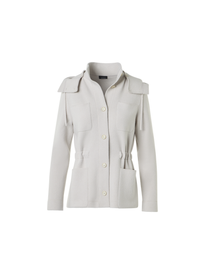 Designer Cashmere Piqué Hooded Knit Jacket - beige