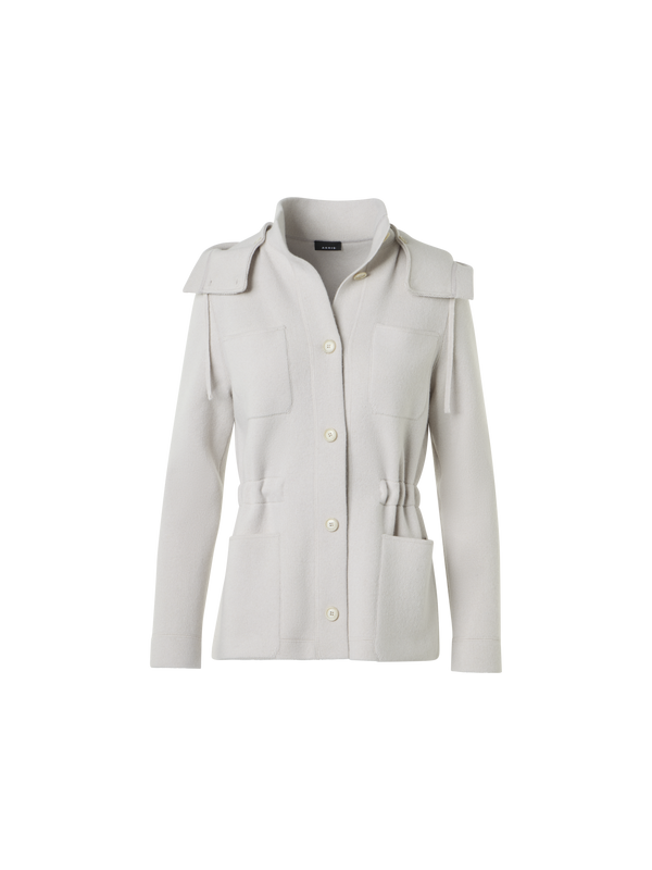 Designer Cashmere Piqué Hooded Knit Jacket - beige
