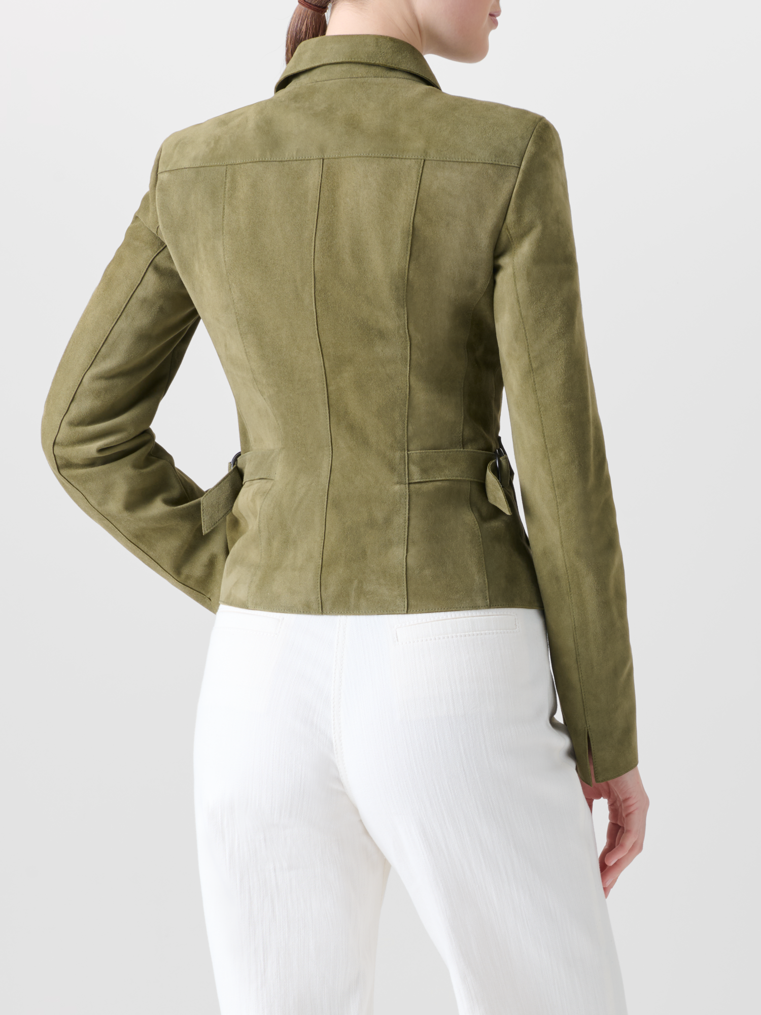 Designer Fitted Suede Utility Jacket - neutral - green 