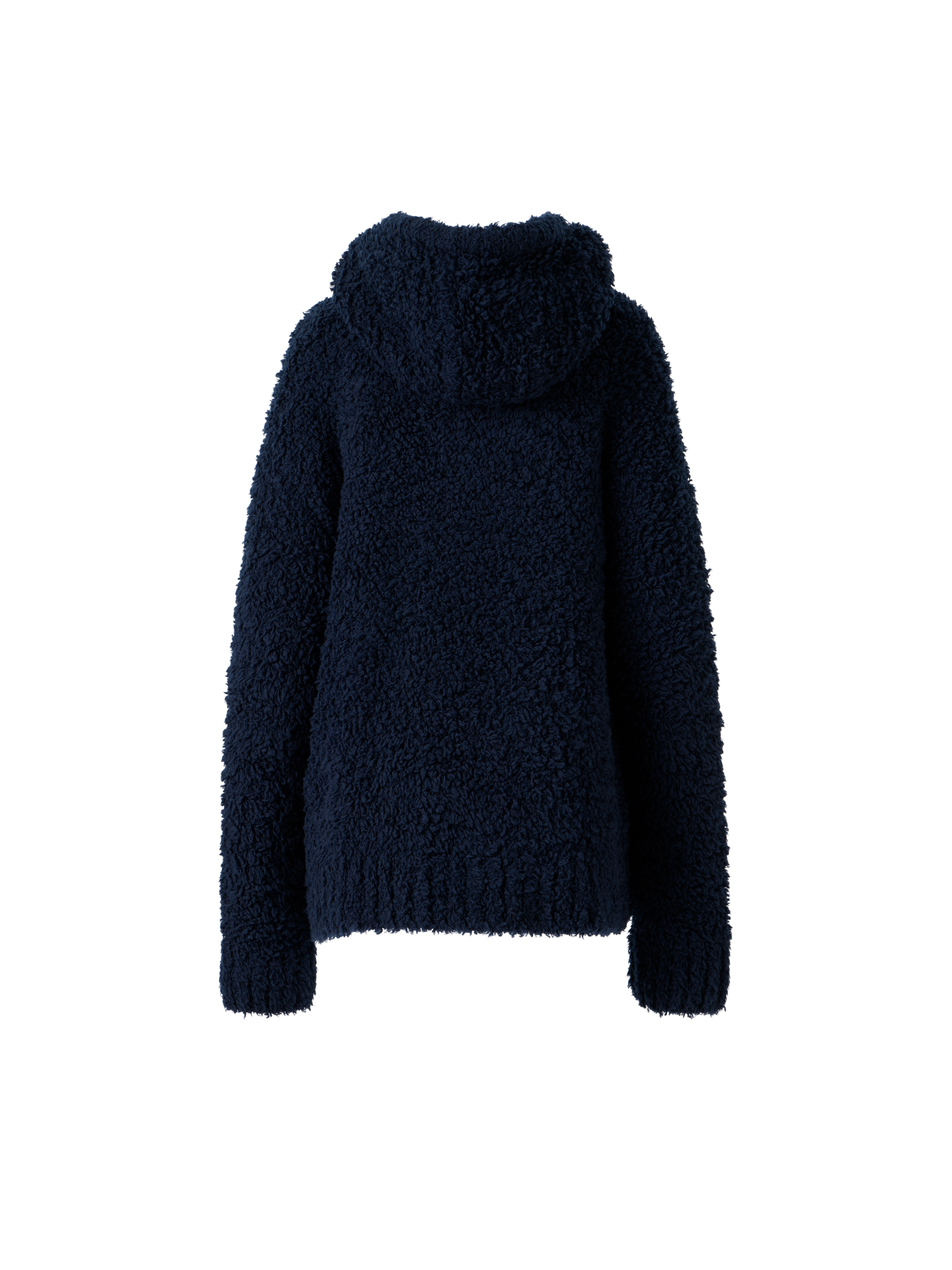 Designer Oversized Wool Plush Knit Hoodie - neutral - navy - blue