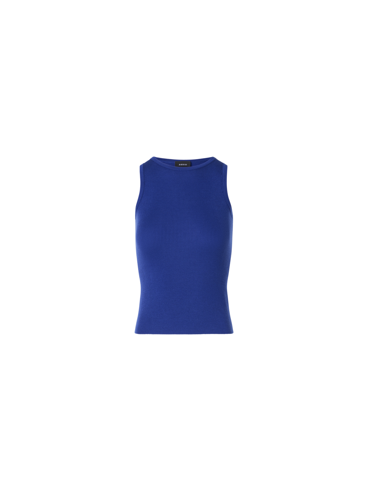 Designer Sleeveless Ribbed Silk Knit Top - blue