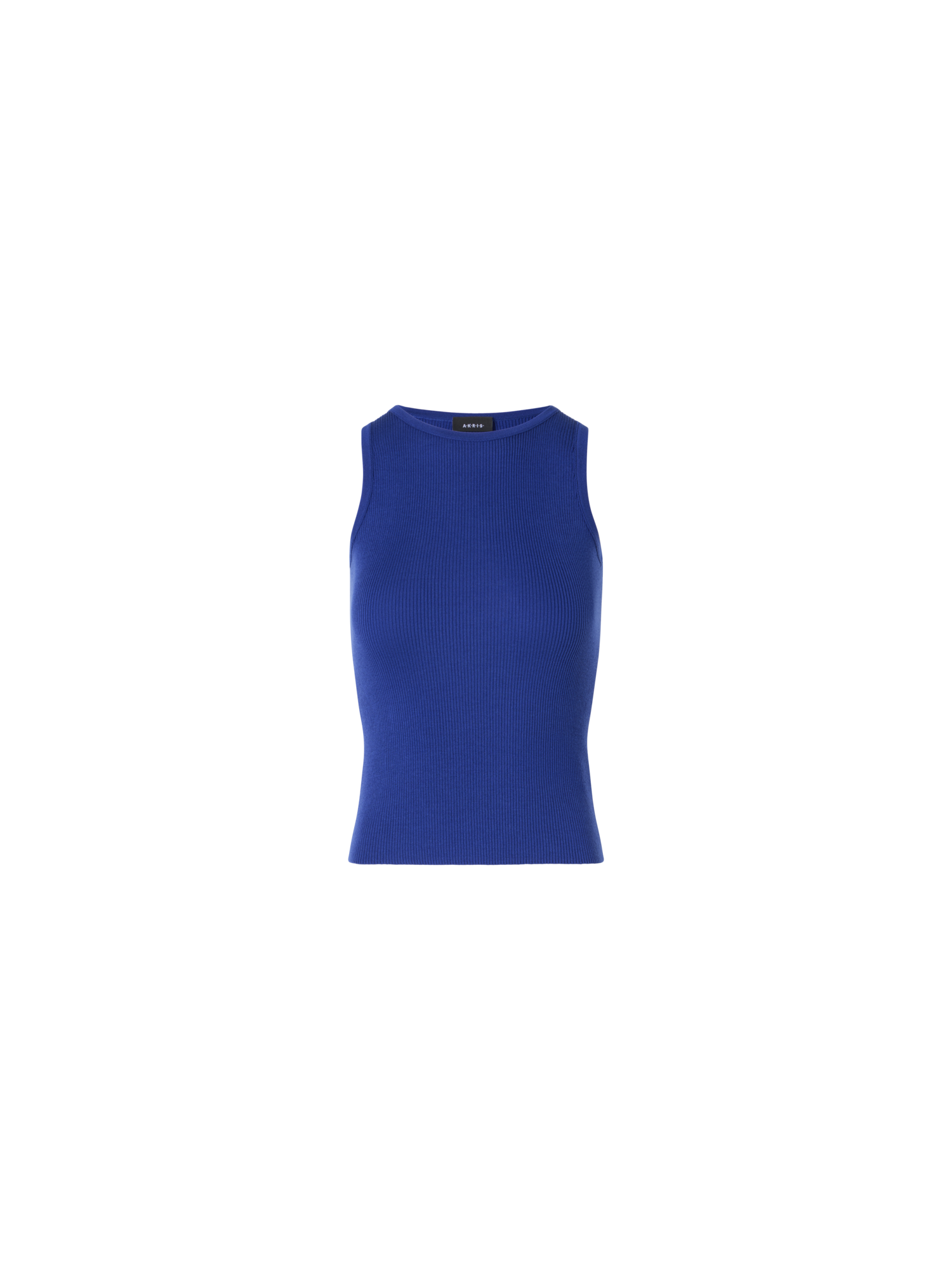 Designer Sleeveless Ribbed Silk Knit Top - blue