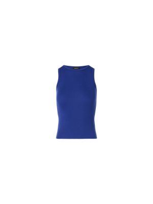 Designer Sleeveless Ribbed Silk Knit Top - blue