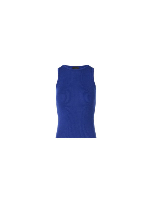 Designer Sleeveless Ribbed Silk Knit Top - blue