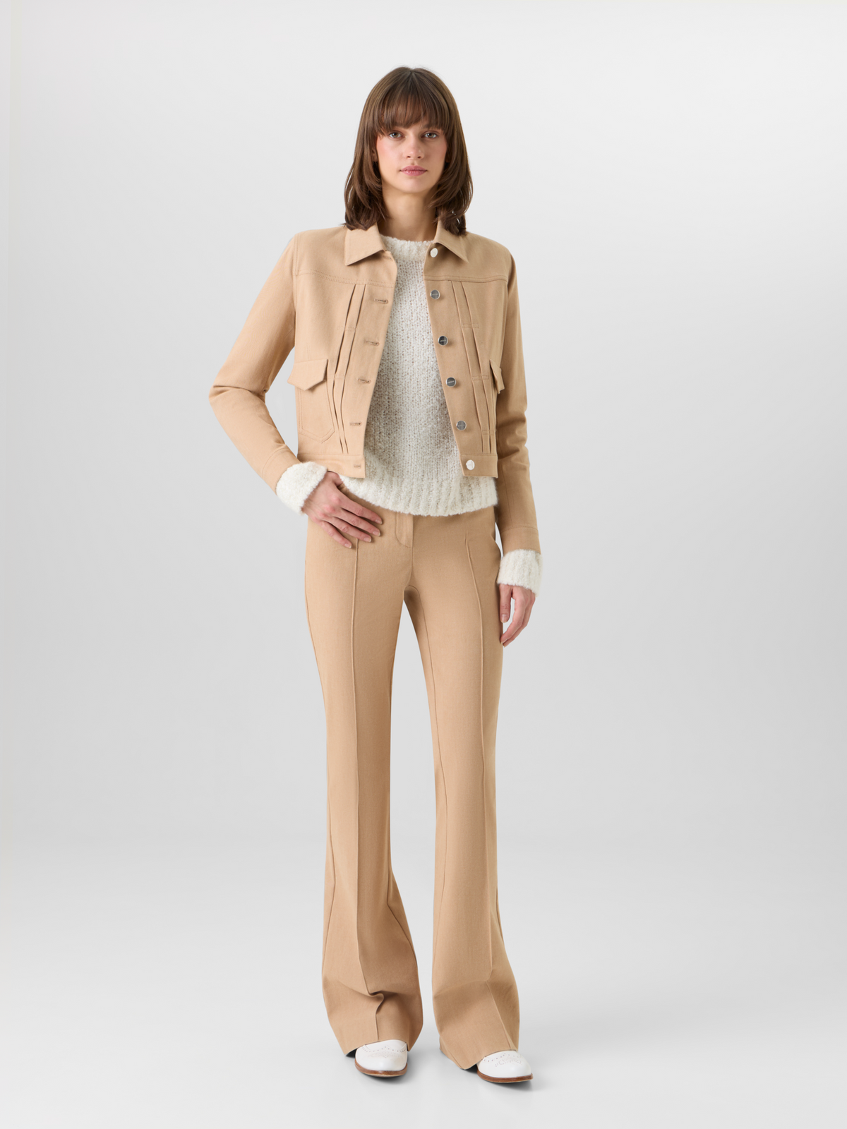 Designer Hilbert Short Jacket in Stretch-Cotton Denim - beige #editorial