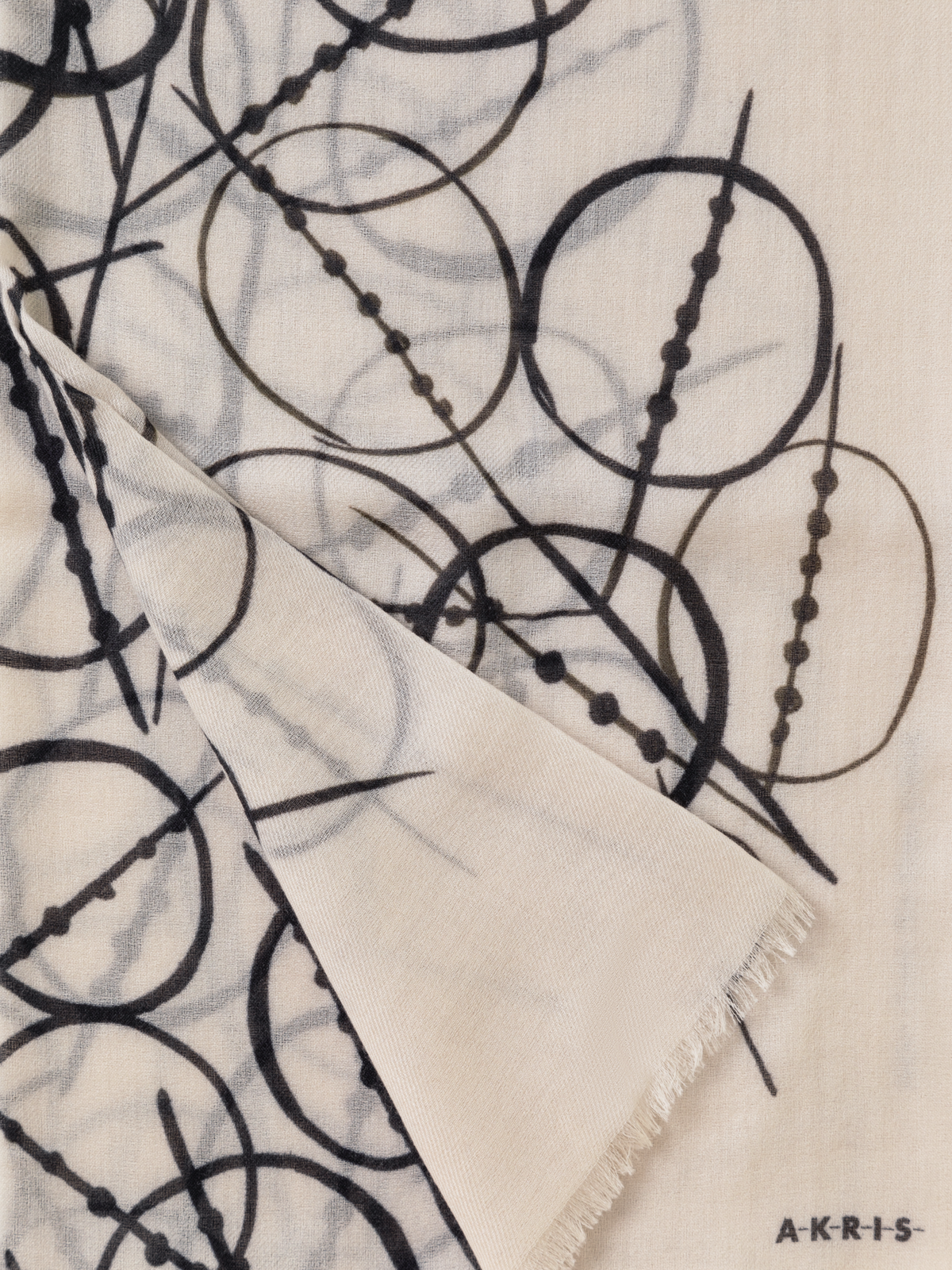 Designer Cashmere Scarf with Polka Dots Print - black - multicolor - ecru - white