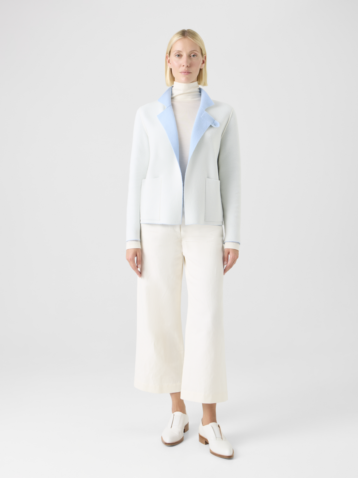 Designer Reversible Cashmere Double-Face Jacket - blue - ecru #editorial