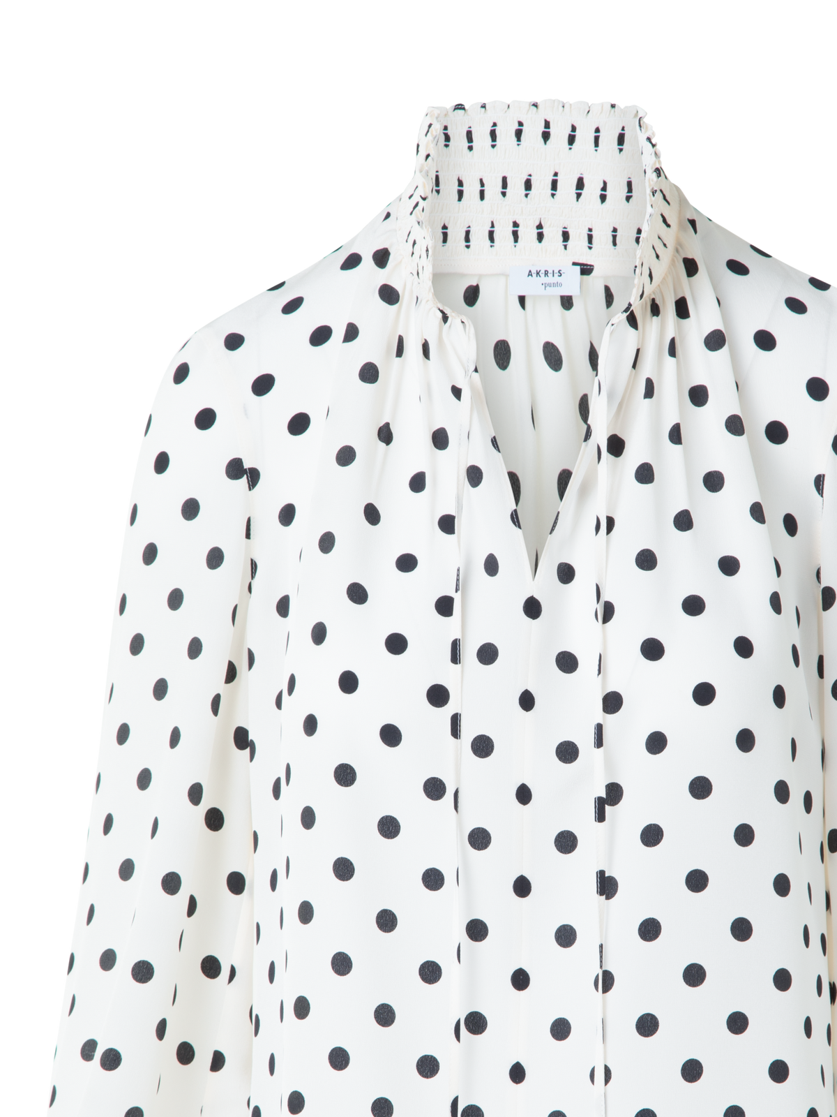 Designer Silk Boho Blouse with Polka Dots - neutral - multicolor - ecru - white