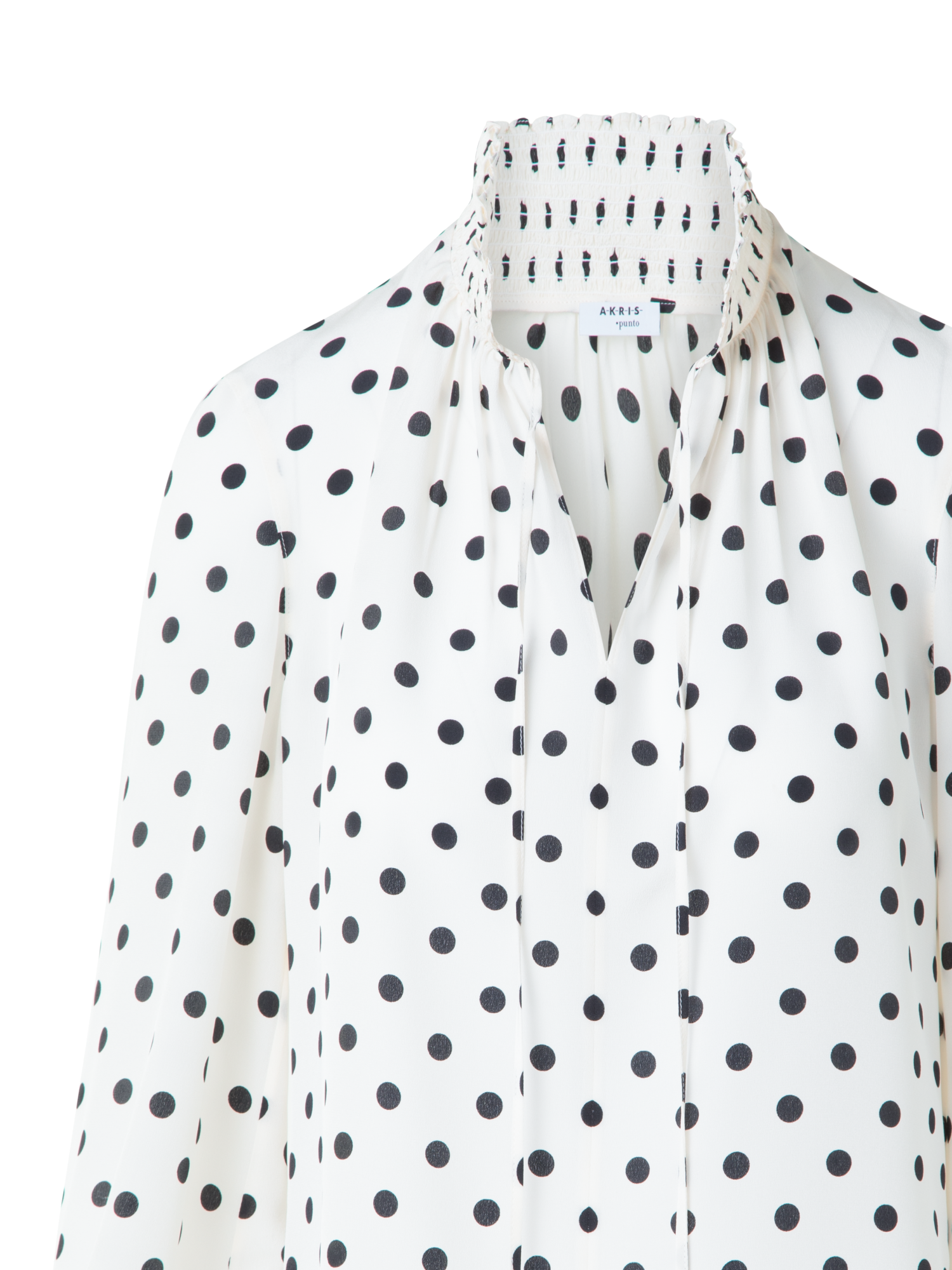 Designer Silk Boho Blouse with Polka Dots - neutral - multicolor - ecru - white