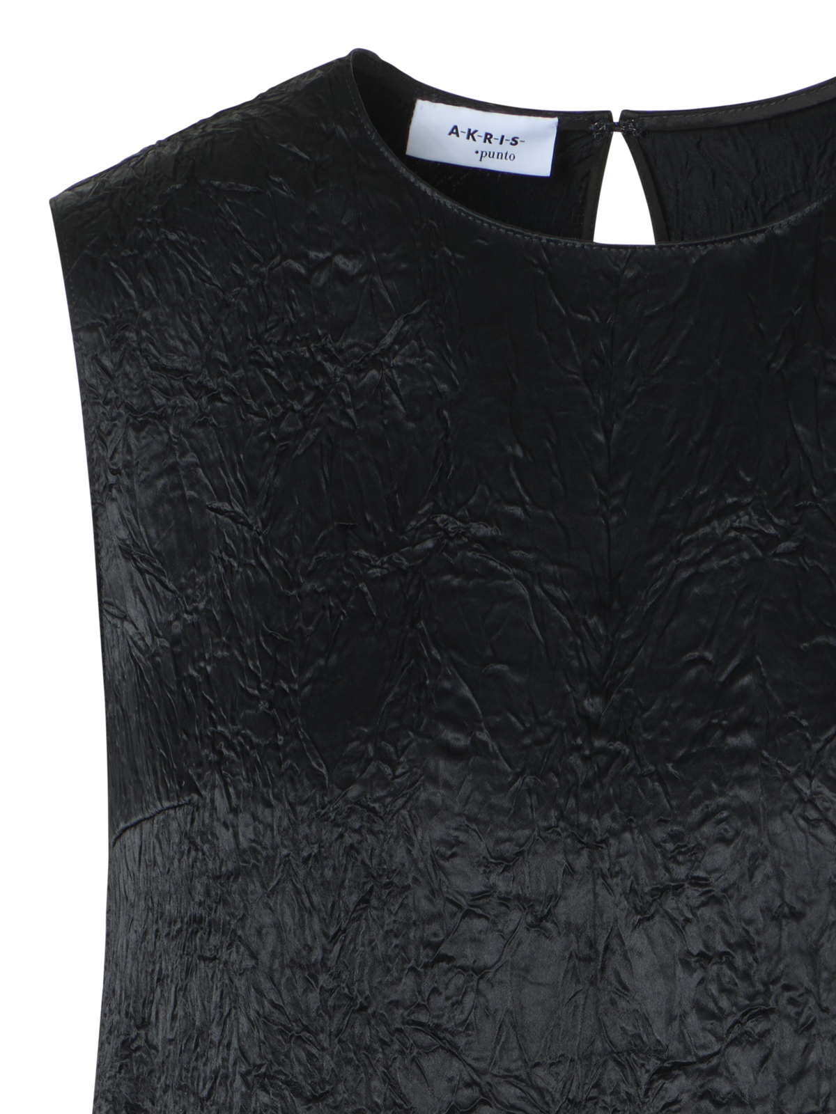 Designer Crinkled Satin Sleeveless Top - black
