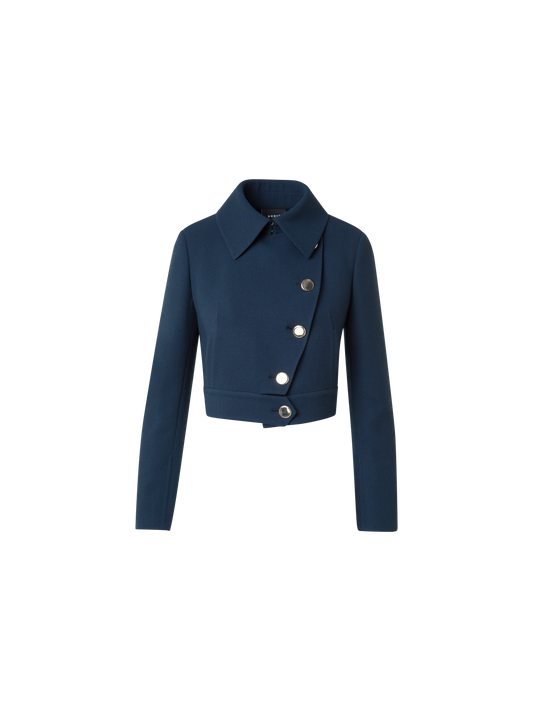 Designer Asymmetrical Short Jacket in Wool Double-Face - neutral - navy - blue