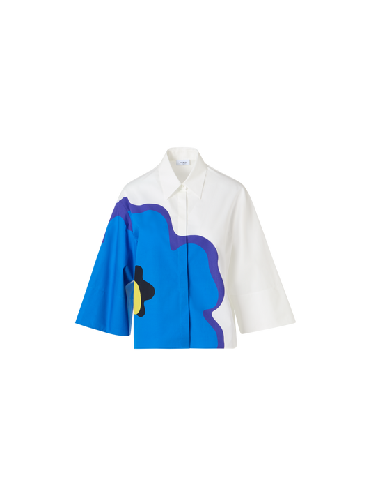 Designer XL Pop Dot Flower Print Shirt Blouse - multicolor - white