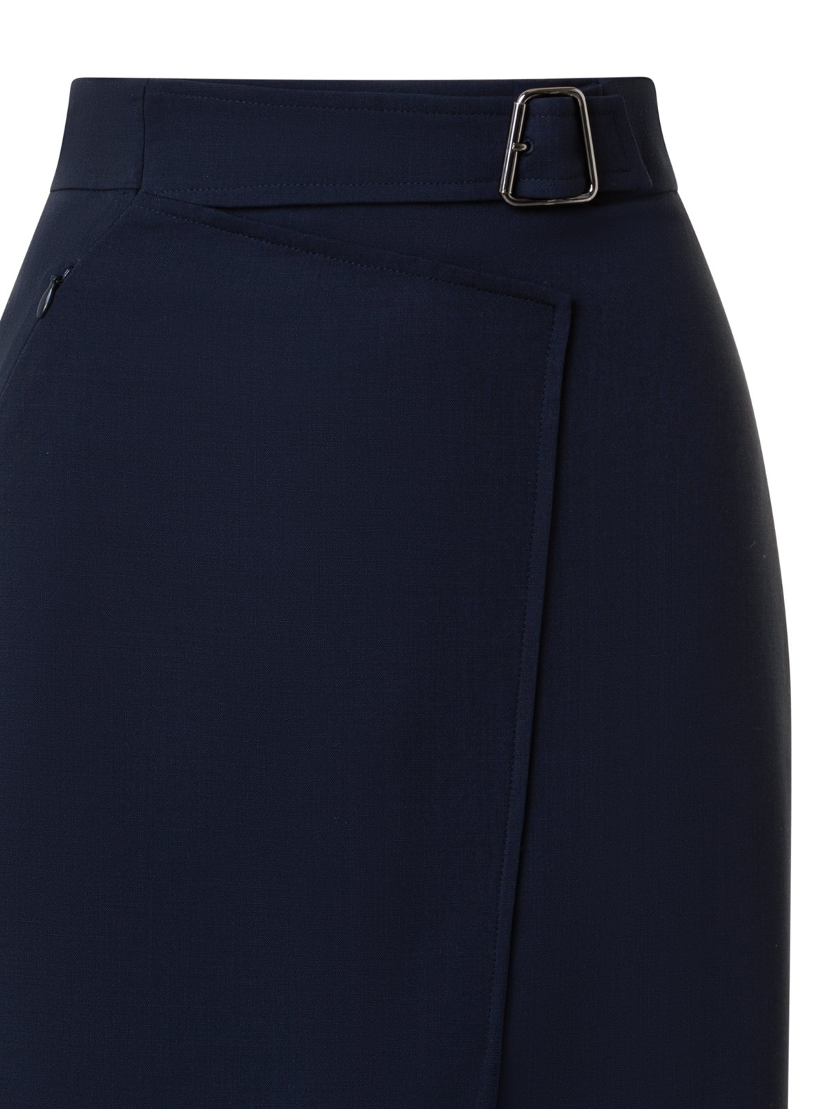 Designer Wool Double-Face Wrap Effect Pencil Skirt - navy - blue