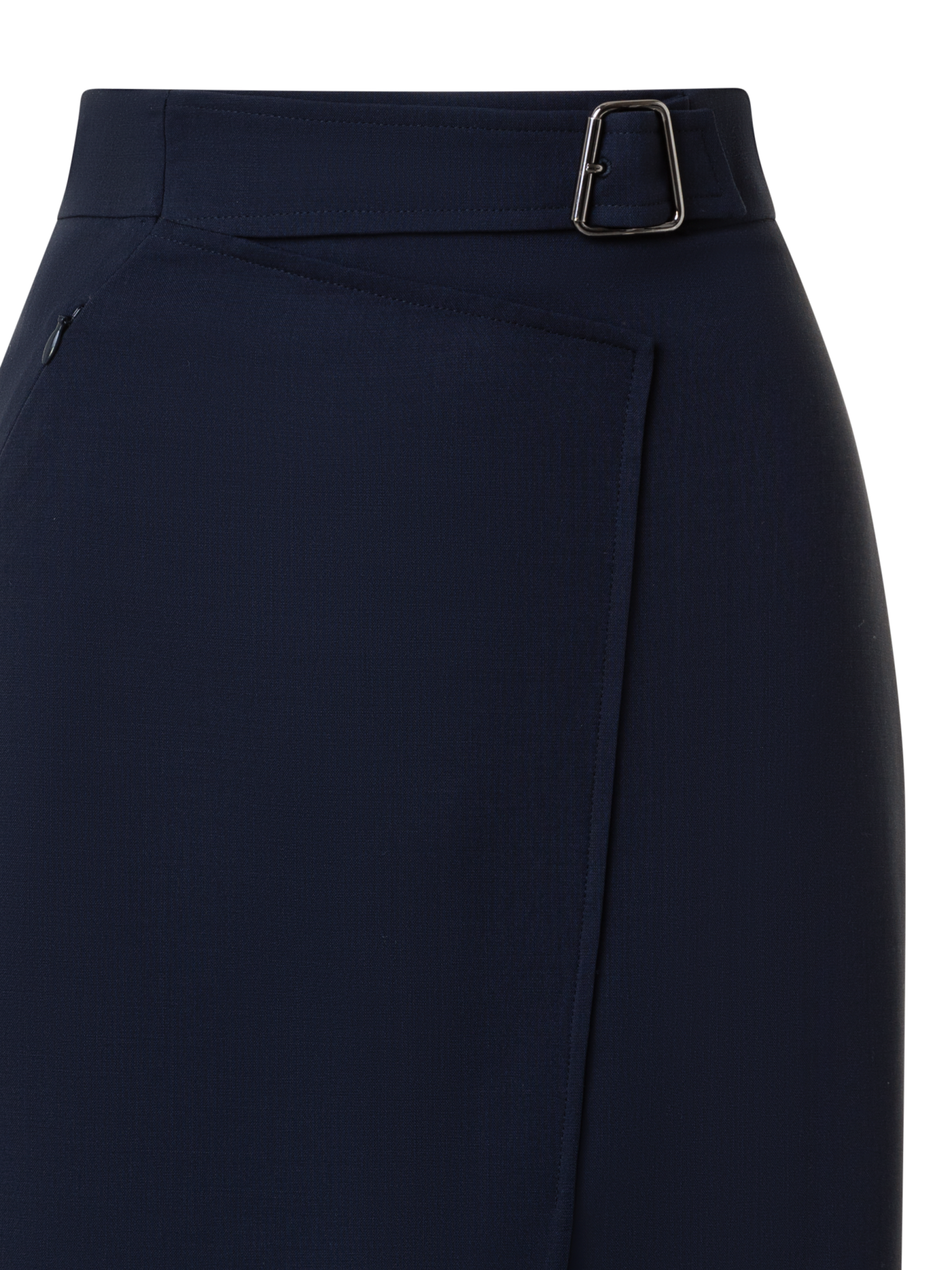 Designer Wool Double-Face Wrap Effect Pencil Skirt - navy - blue
