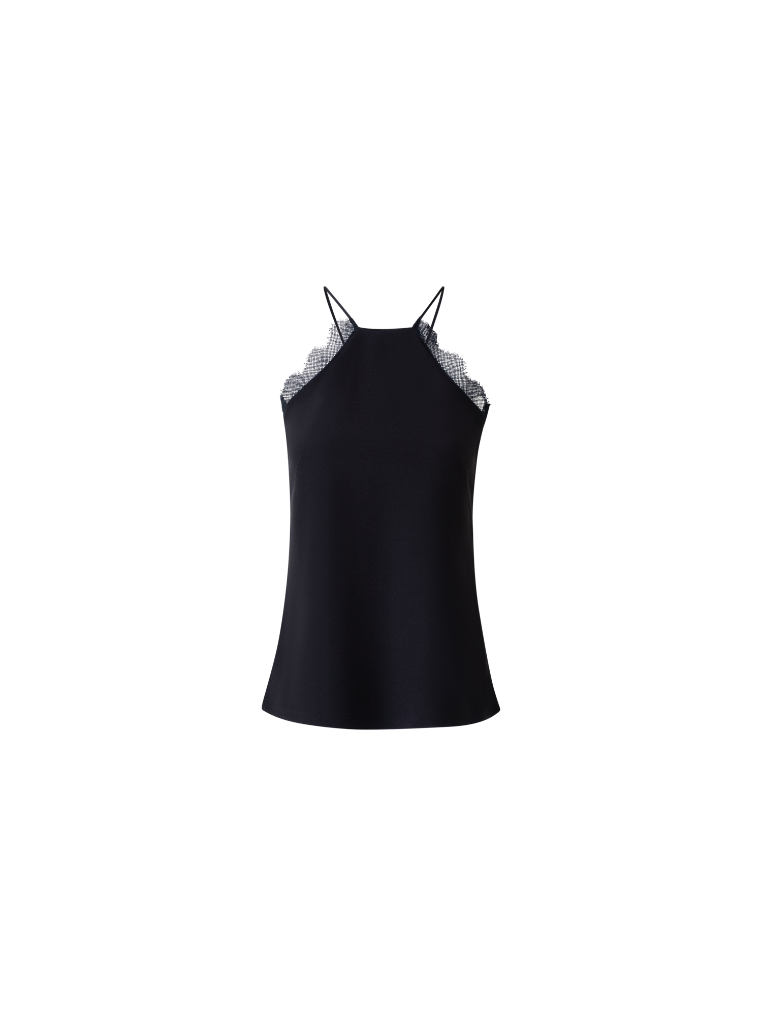 Designer Silk Crêpe Strap Top with Lace - black