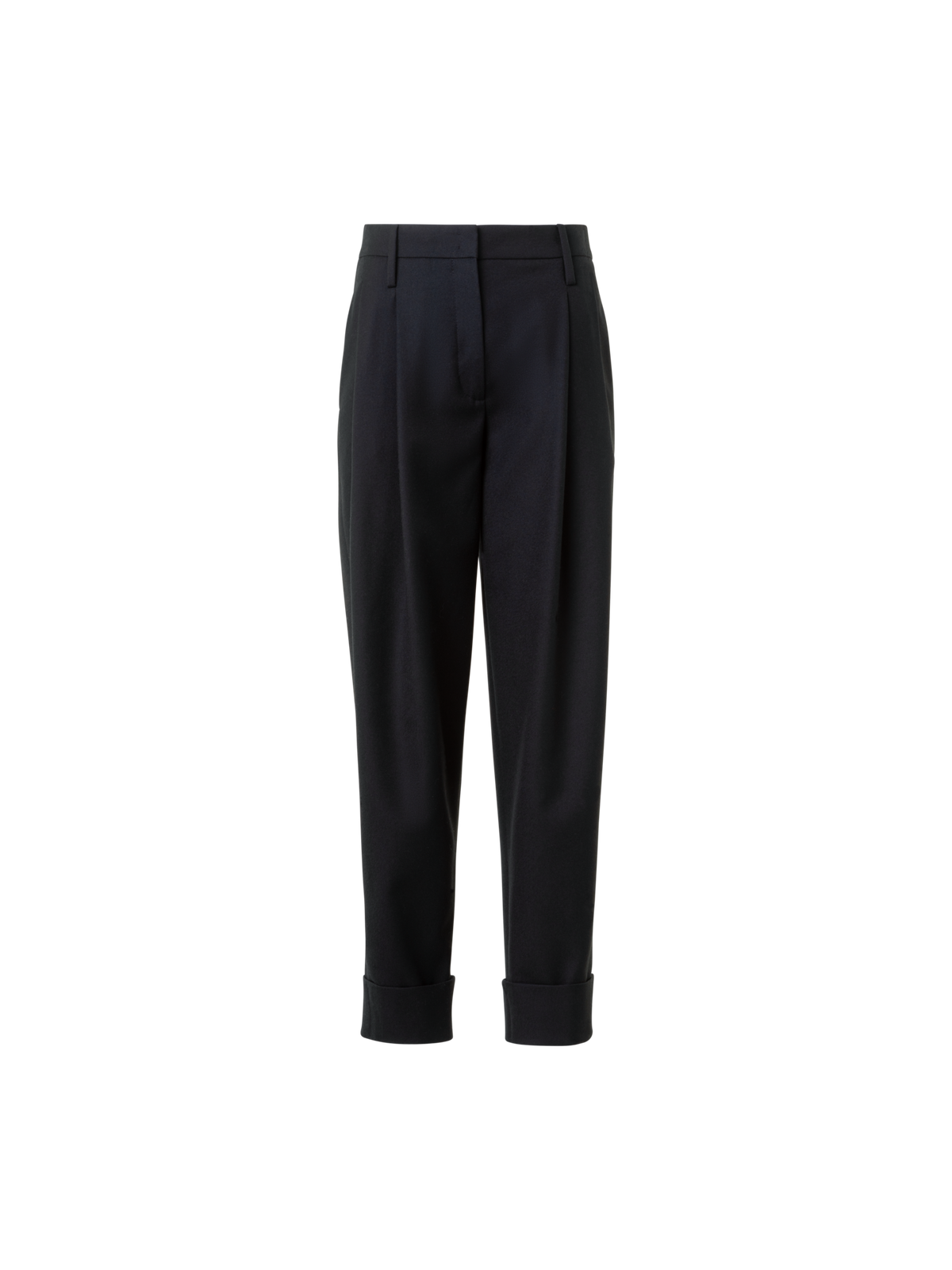 Designer Cropped Tapered Wool Tricotine Pleated Pants - black - neutral