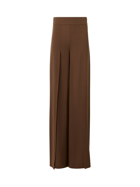 Designer Wide Silk Pants with Slits - brown
