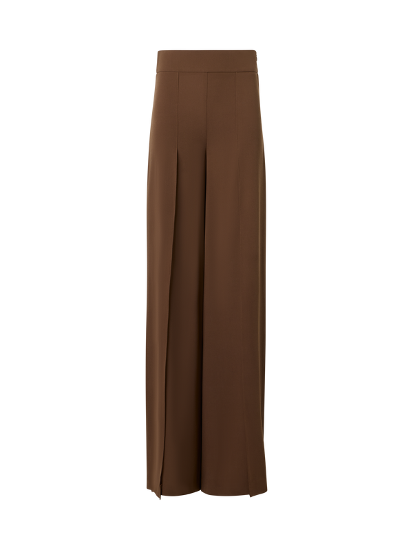 Designer Wide Silk Pants with Slits - brown