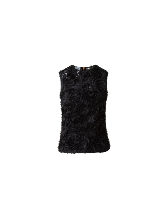Designer Sleeveless Blouse with 3D Carnation Embroidery - black