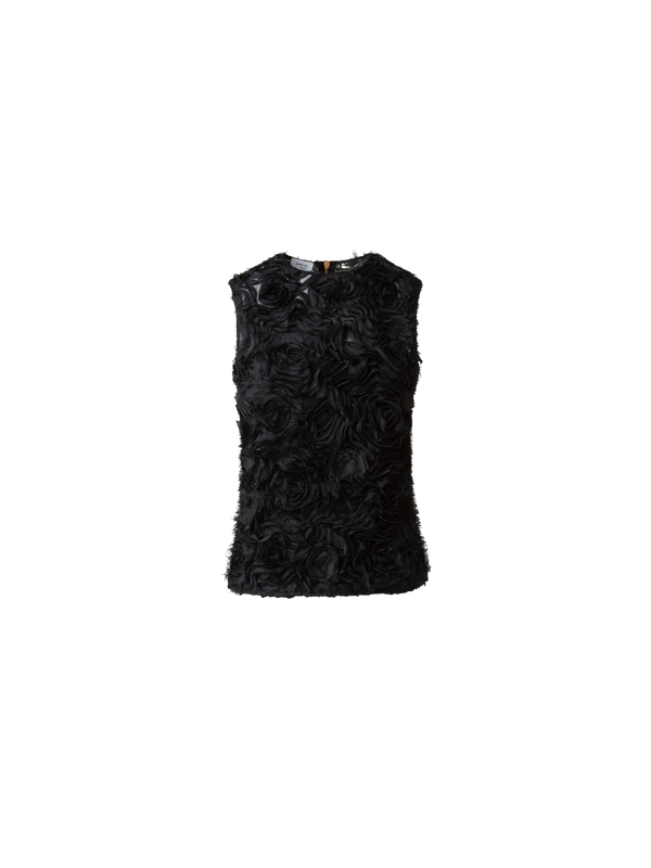 Designer Sleeveless Blouse with 3D Carnation Embroidery - black