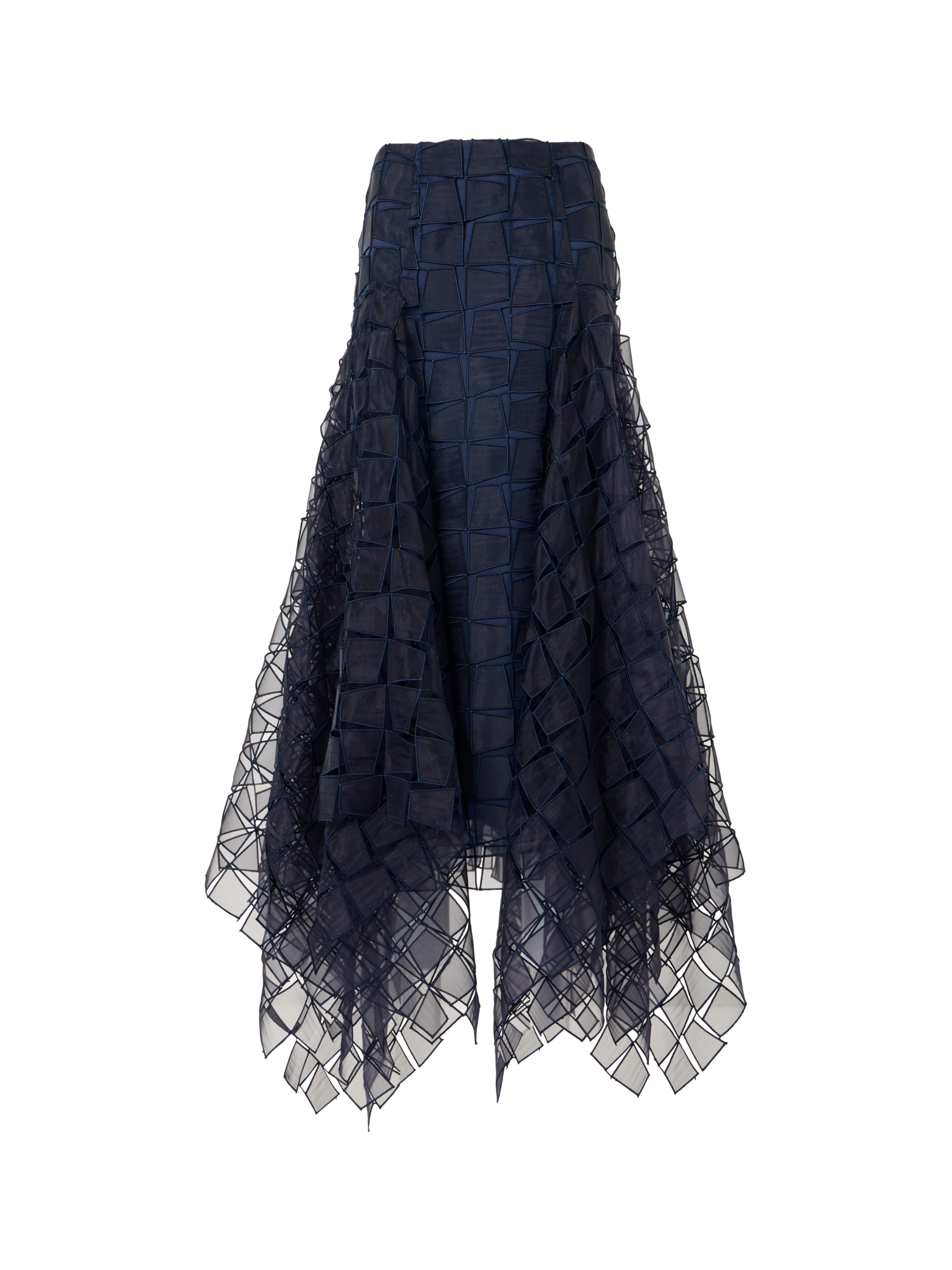 Designer Trapezoid Organza Handkerchief Skirt - navy