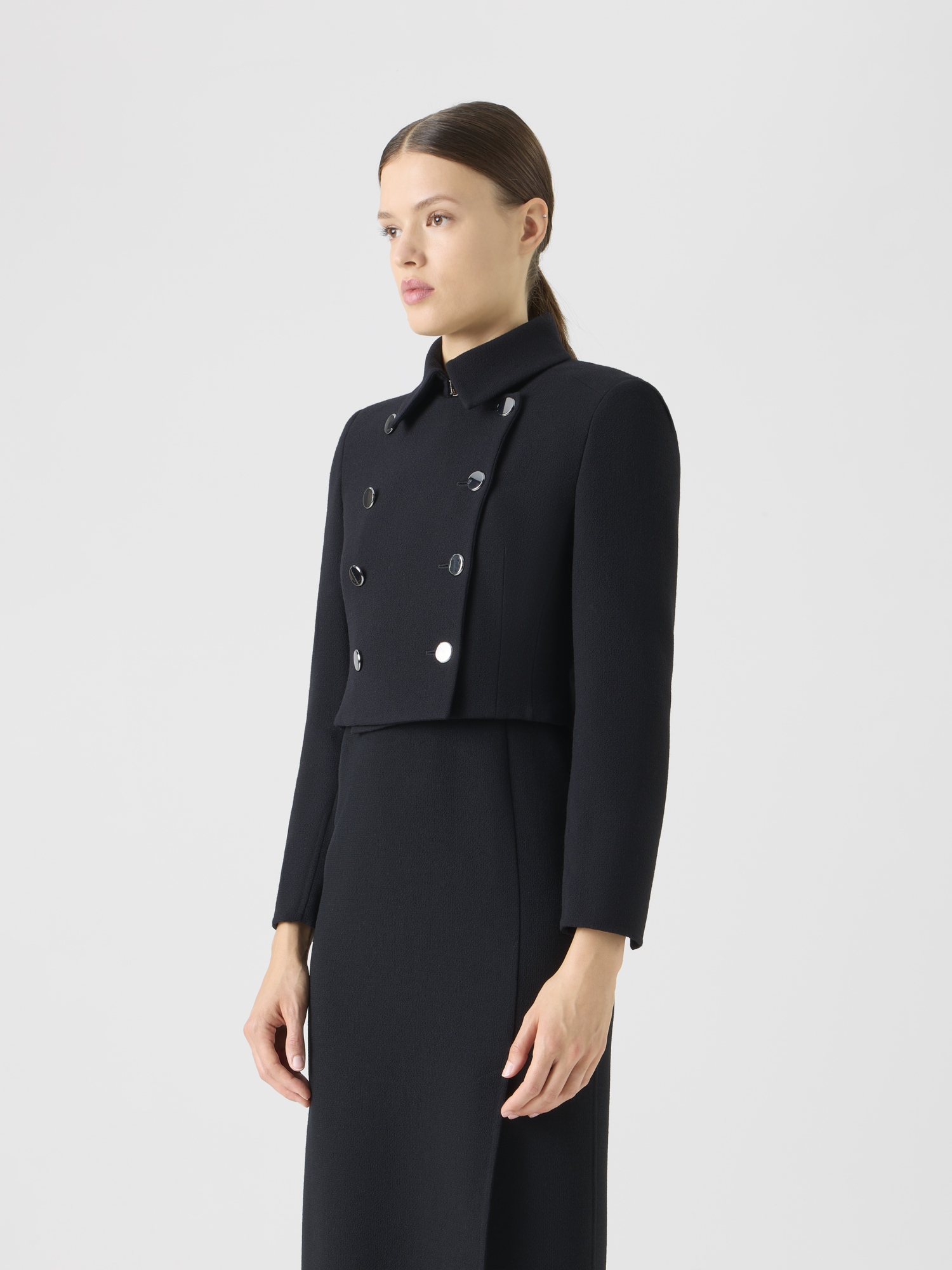 Designer Wool Crêpe Double-Face Short Jacket - black 