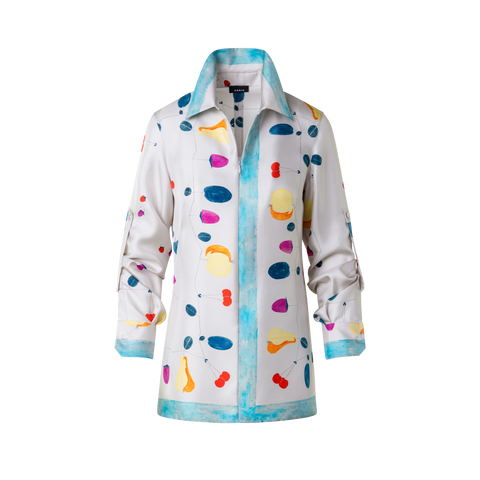 Silk Tunic Blouse with Fruits Print