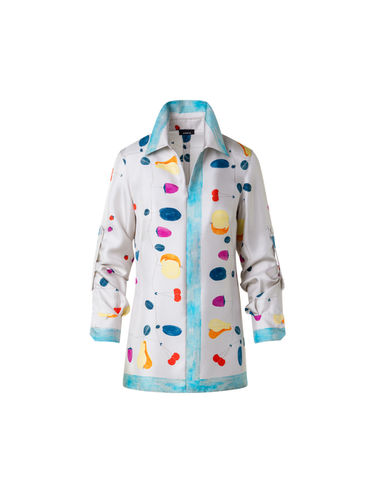 Designer Silk Tunic Blouse with Fruits Print - multicolor