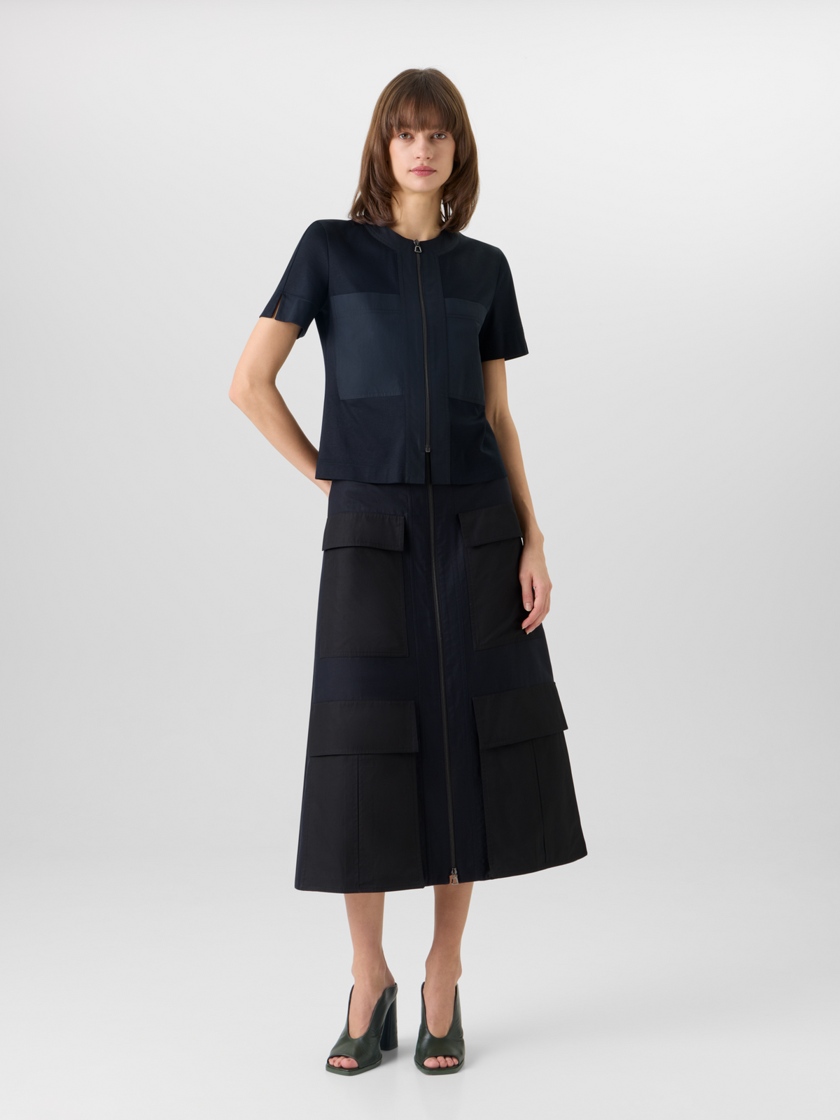 Designer Short-Sleeve Cotton Jersey Blouse - black #editorial
