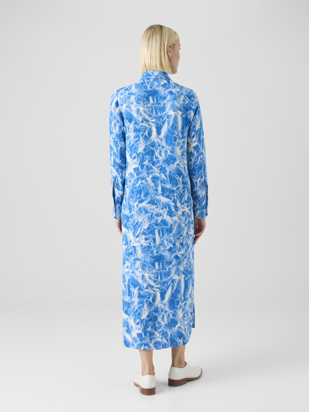 Designer Whitecaps Print Silk Crêpe Midi Tunic Dress - blue - ecru #editorial