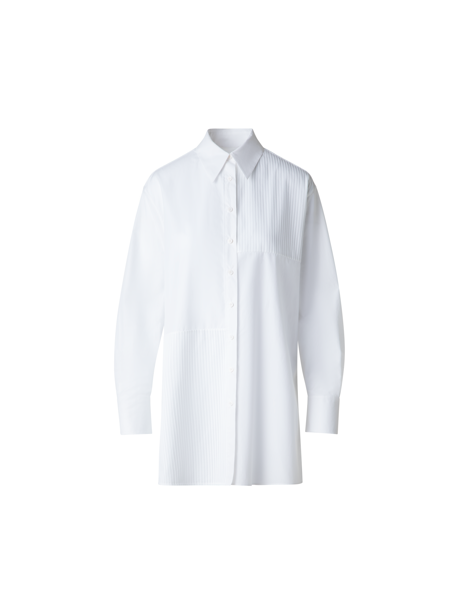 Designer Oversized Shirt in Pleated Cotton Voile  - neutral - white