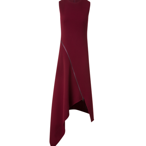 Asymmetrical Flared Dress in Wool Double-Face