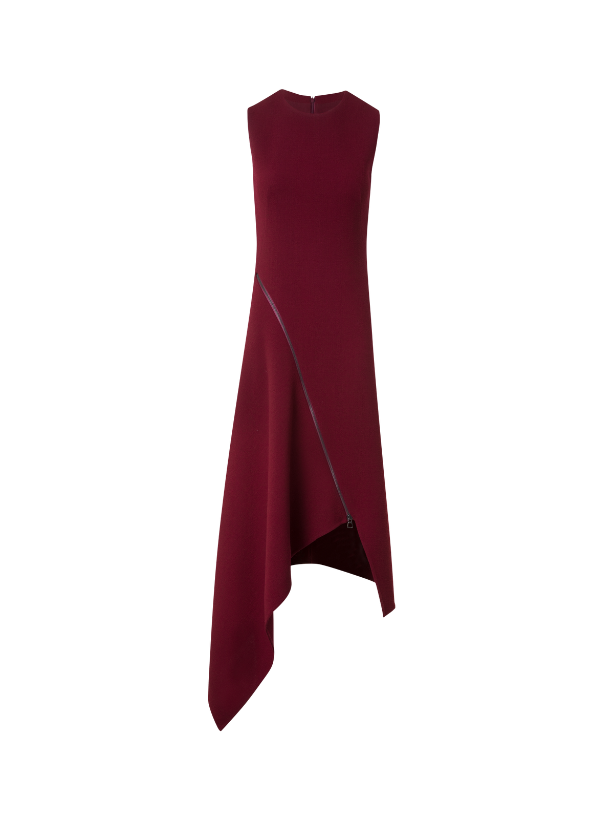 Designer Asymmetrical Flared Dress in Wool Double-Face - red