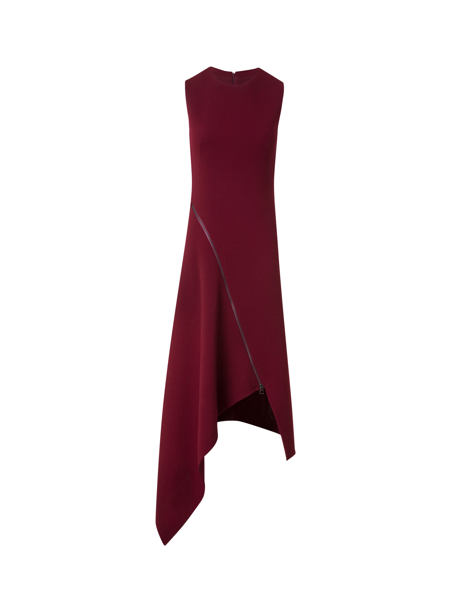 Designer Asymmetrical Flared Dress in Wool Double-Face - red
