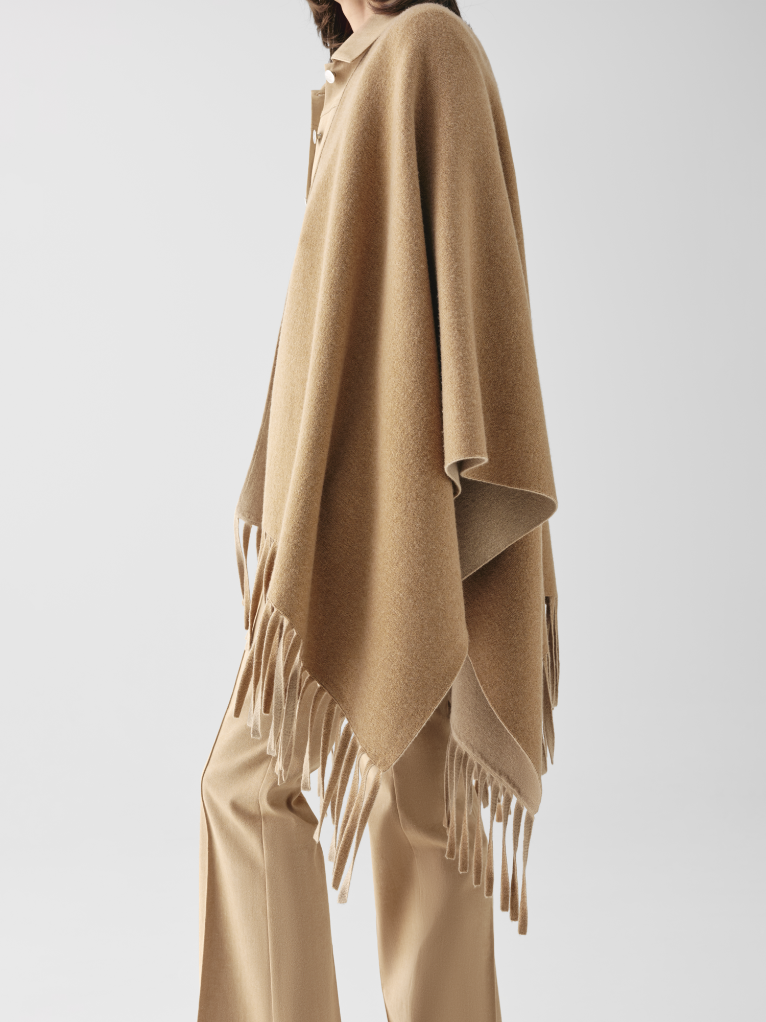 Designer Cashmere Double-Face Knit Cape - brown 