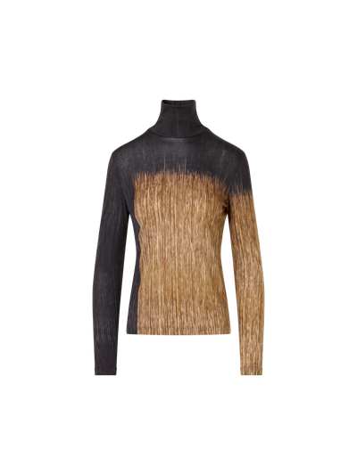 Designer Cashmere Silk Shirt in Oro Lienzo Print - multicolor - black - brown