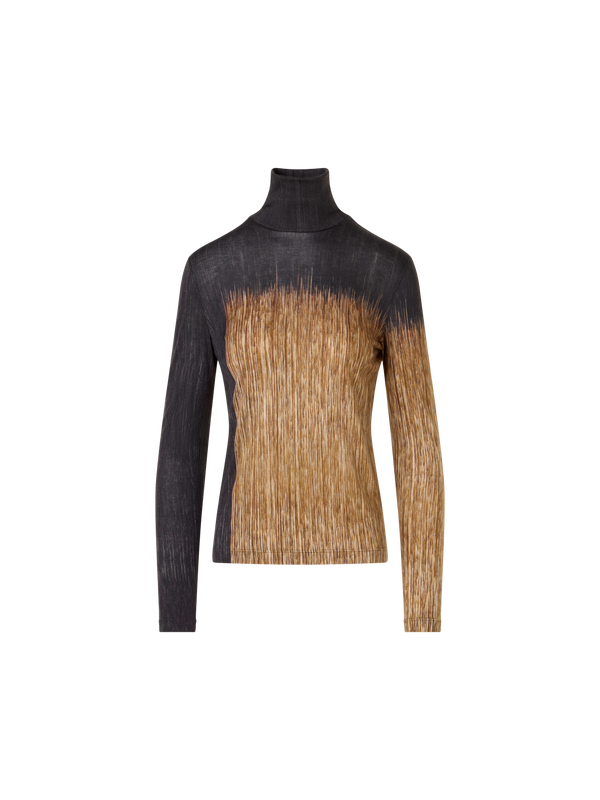 Designer Cashmere Silk Shirt in Oro Lienzo Print - multicolor - black - brown