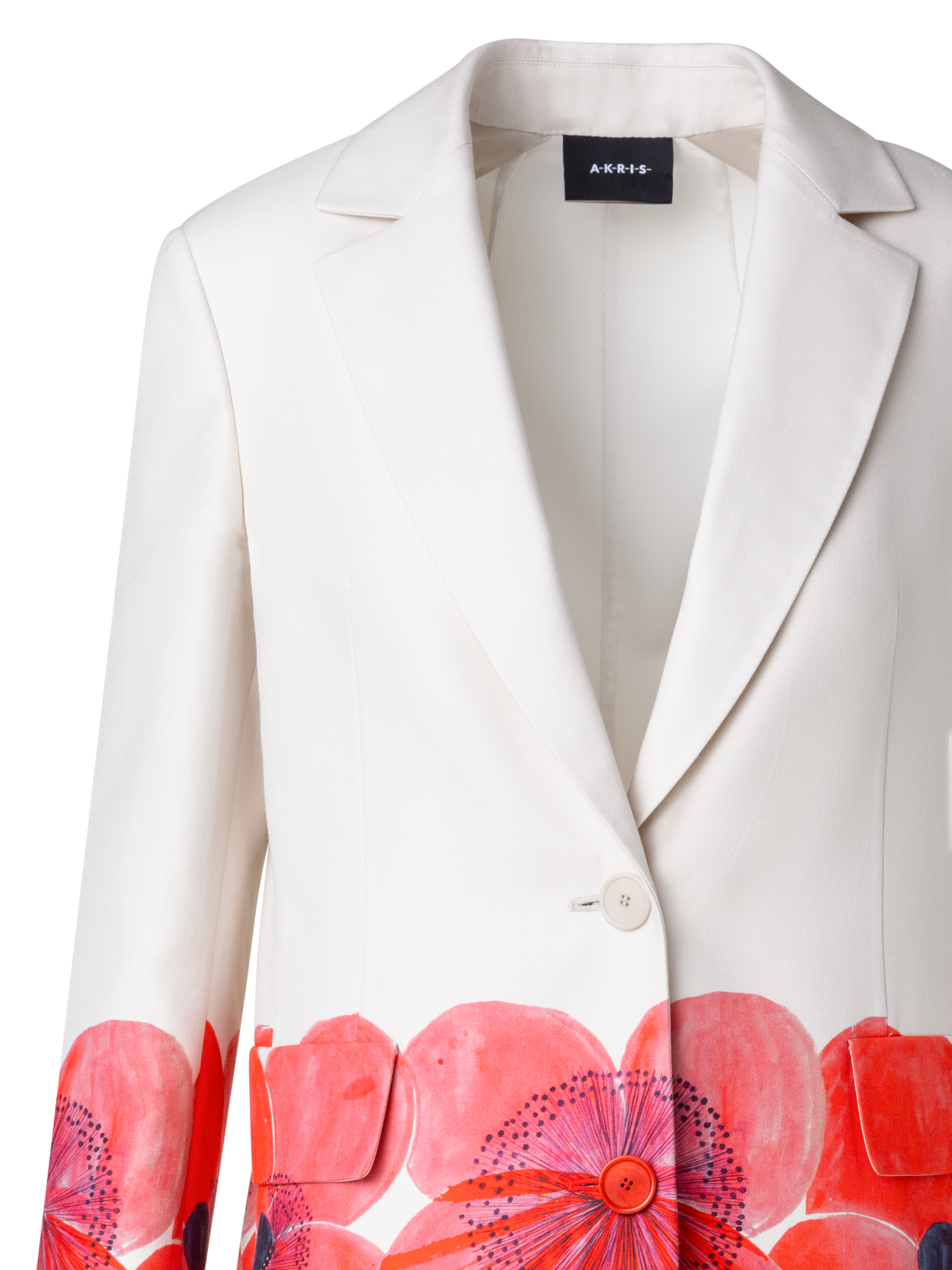 Designer Long Double-Face Jacket with Poppy Print - multicolor - red