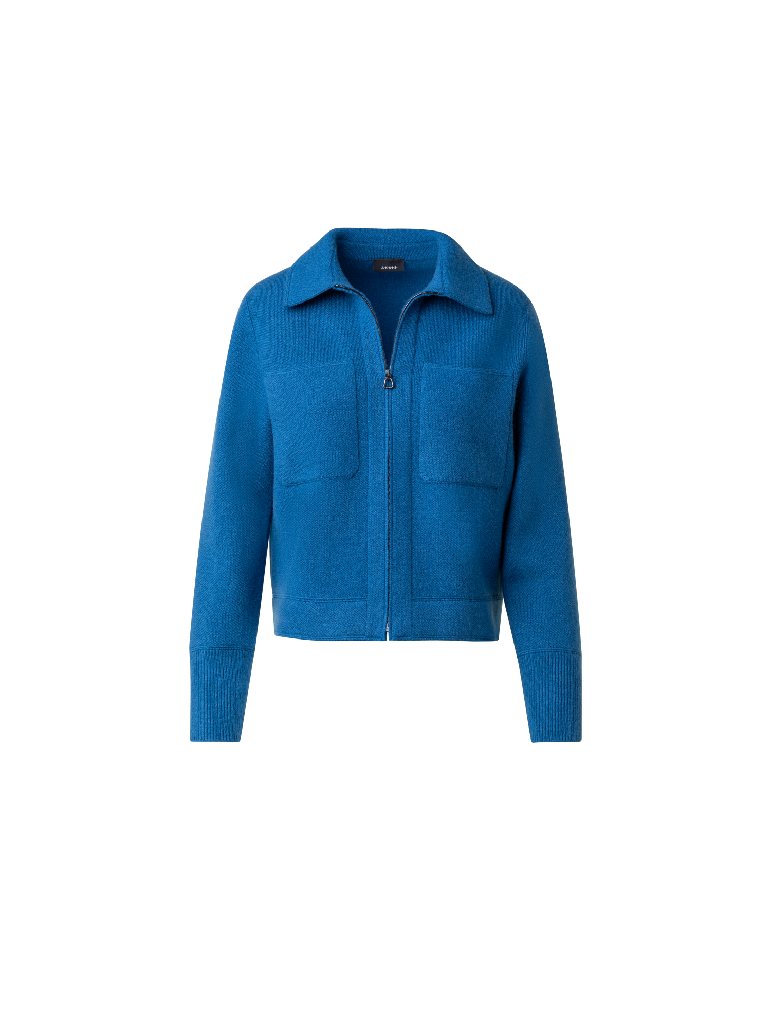 Designer Short Cashmere Knit Jacket - blue